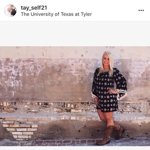 Navy Blue fringe paisley dress with sleeves